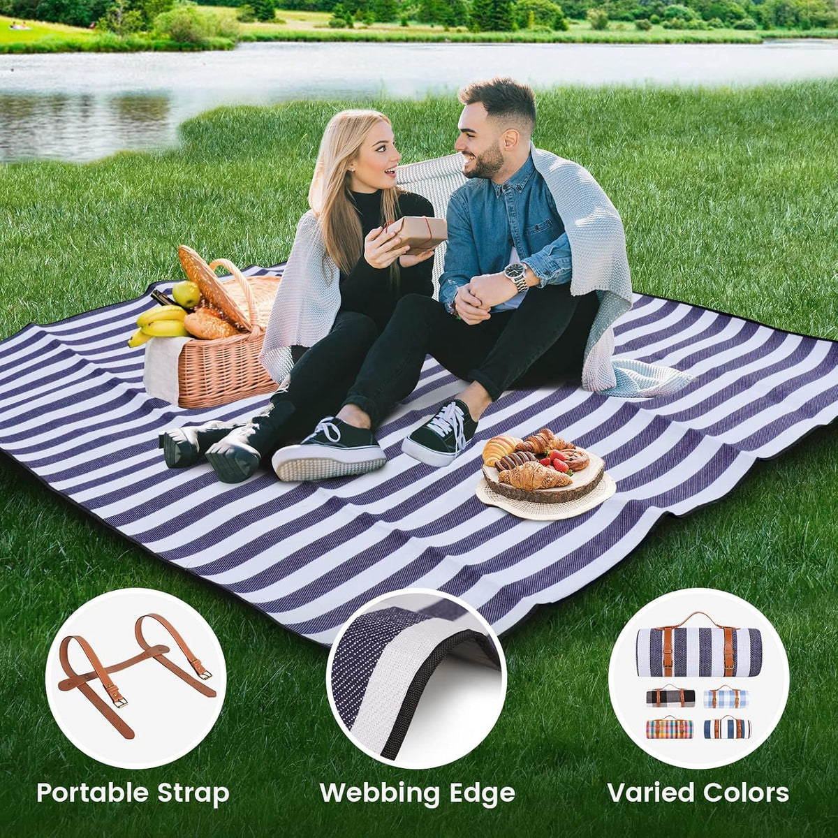 80" x 80" Picnic Blanket Extra Large, Waterproof and Foldable Beach Blanket