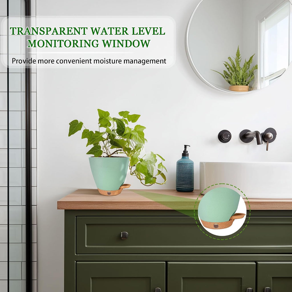 6 Inch Small Plant Pots for Indoor Outdoor Plants, 5-Pack, Self Watering