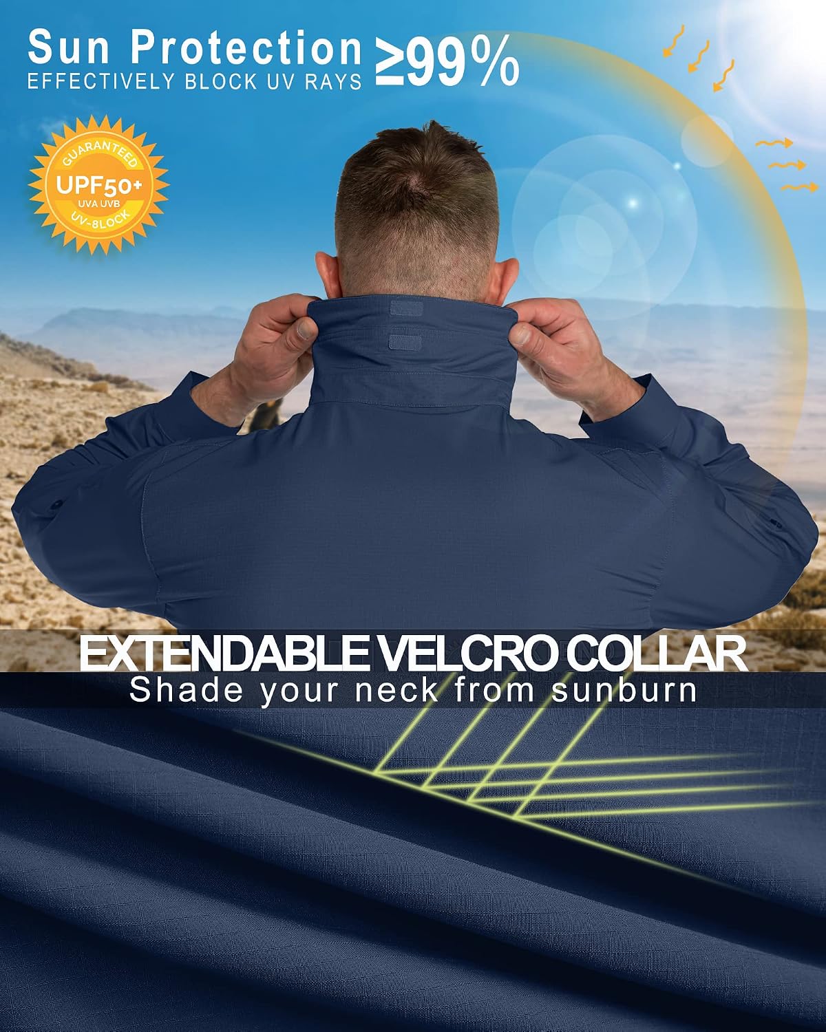 33,000ft Men's UPF 50+ UV Protection Long Sleeve Hiking Shirts Breathable Quick Dry Fishing Shirts for Safari, Outdoor