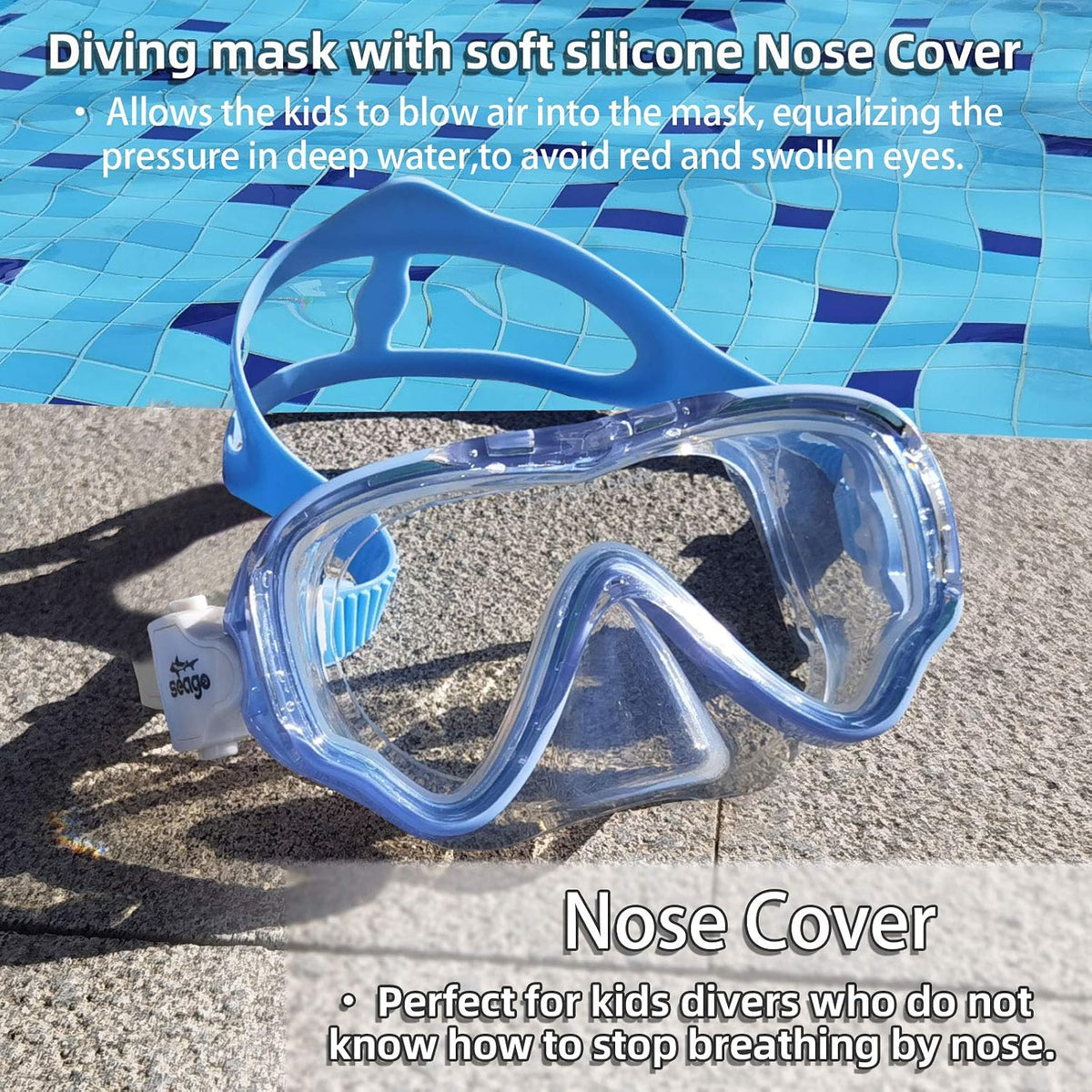 Seago Kids Swim Goggles with Nose Cover Anti-Fog Swimming Mask Youth 5-15