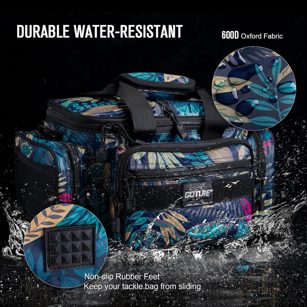 Goture Fishing Tackle Bag, Freshwater Saltwater Fishing Bag, Blue Leaf