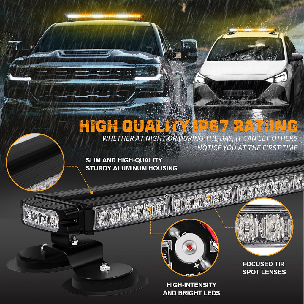 XRIDONSEN 28.4" 80 LED Roof Strobe Light Bar Amber White Warning Lights