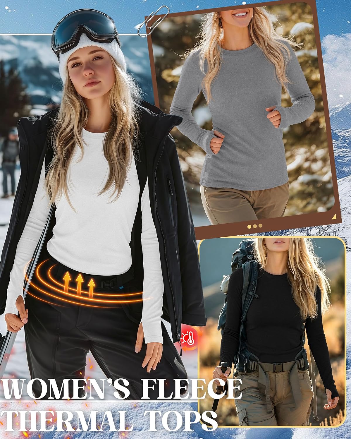Neer 4 Pack Women's Thermal Fleece Lined Shirts Warm Base Layer