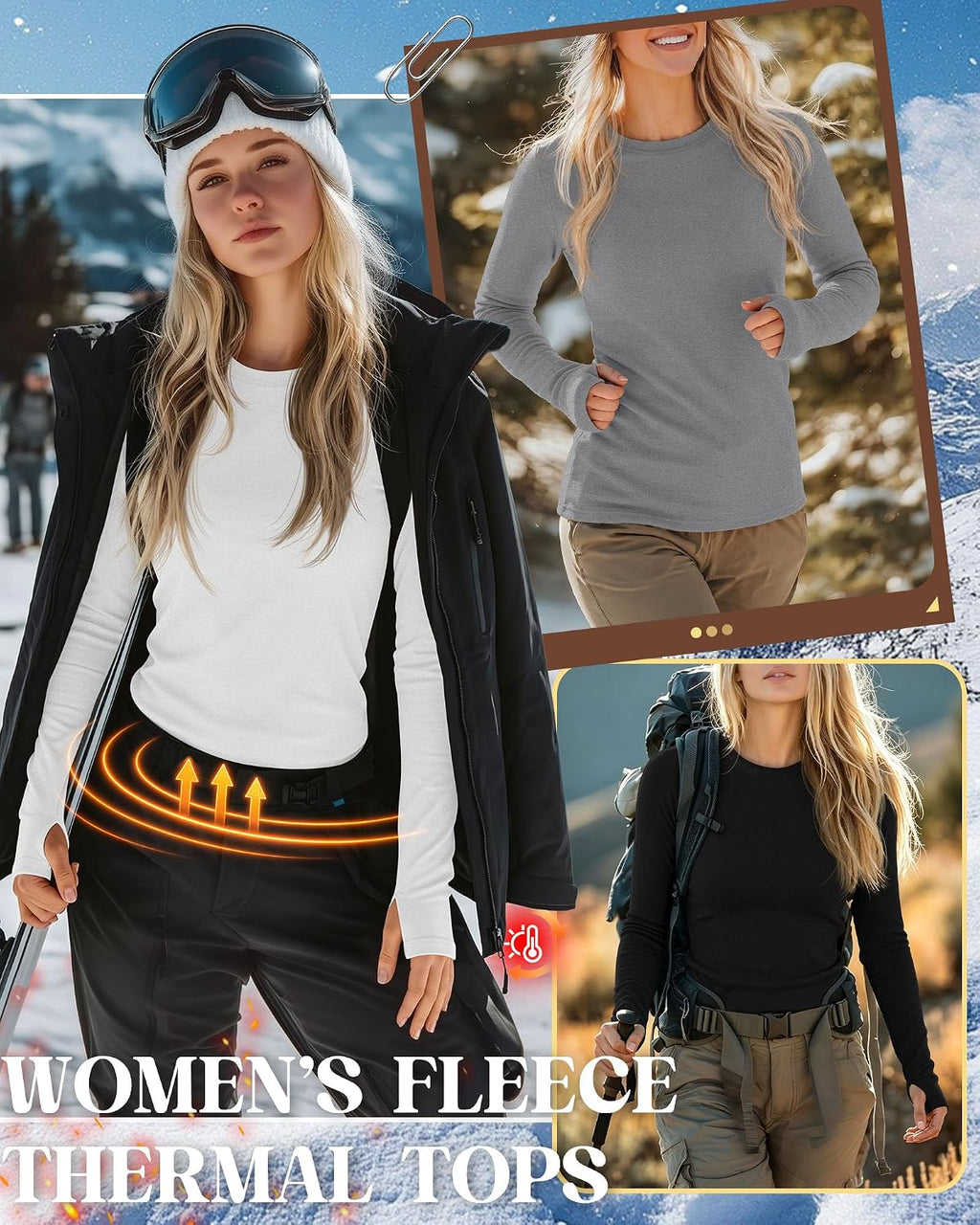 Neer 4 Pack Women's Thermal Fleece Lined Shirts Warm Base Layer