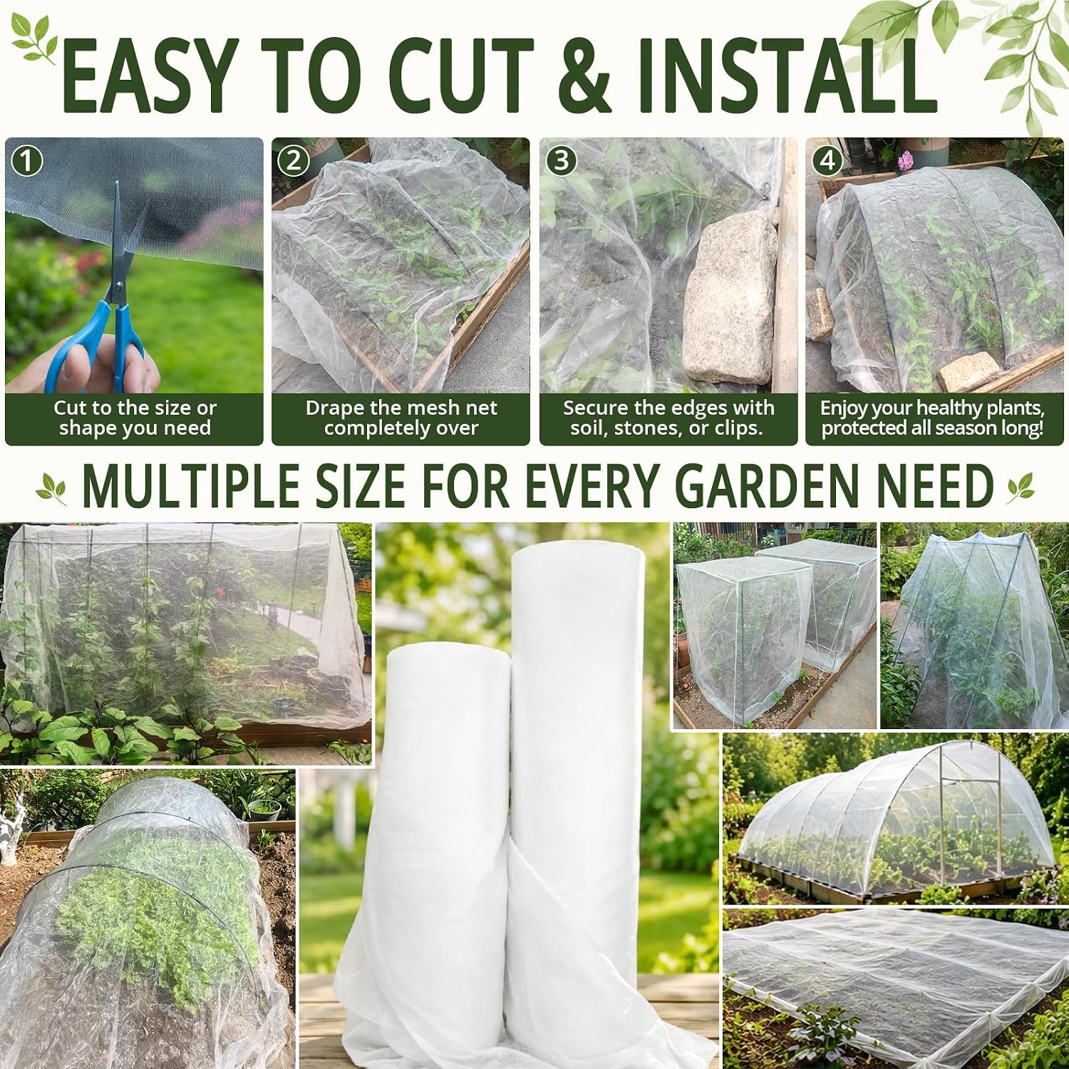 Roll Packed 5x100FT Garden Netting, Fine Mesh Insect Barrier for Plants