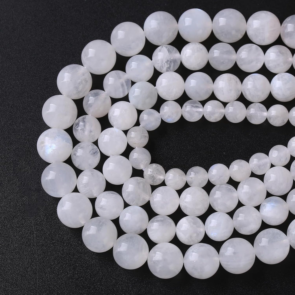 75PCS 10MM Natural Stone White Moonstone Gemstone Semi Precious Beads for Jewelry Making DIY Bracelet