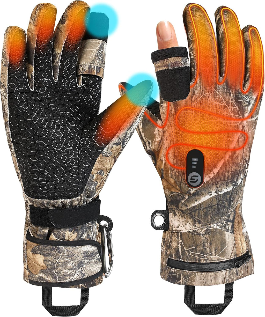 JS LifeStyle Heated Gloves for Men Women Hunting Work Rechargeable 3000mAh Battery with Light-Off Fingerless Design Winter