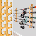 PLUSINNO H5W Solid Wood Fishing Rod Holder, Horizontal Wall & Ceiling Mount Fishing Pole Holders for Garage Storage, Holds 5Rods, Combos and Fishing Nets（Natural Wood,1pack）