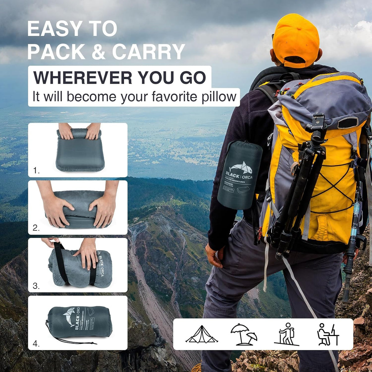 Memory Foam Camping Pillow for Backpacking and Travel,Camping Pillow