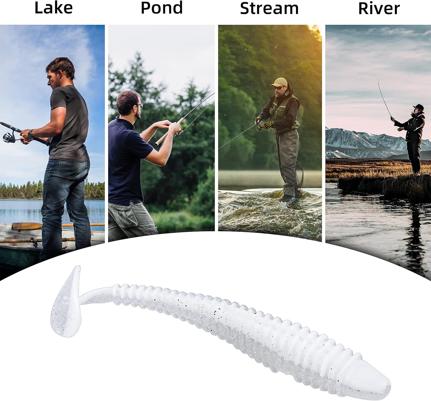RUNCL Swimbaits Paddle 10/20/30/40PCS, 5/4/3/2 Inchs Paddle Tail, Soft Lure for Trout Crappie Bass, Durable Plastic Bait Swimmer for Saltwater/Freshwater, Fishing Lover's Gift