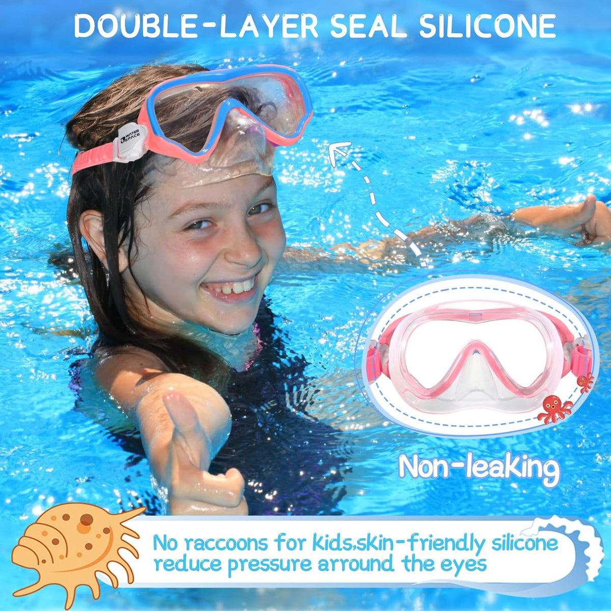 Water Space Kids Swim Goggles with Nose Cover Anti-Shattered No-Leak 3-15