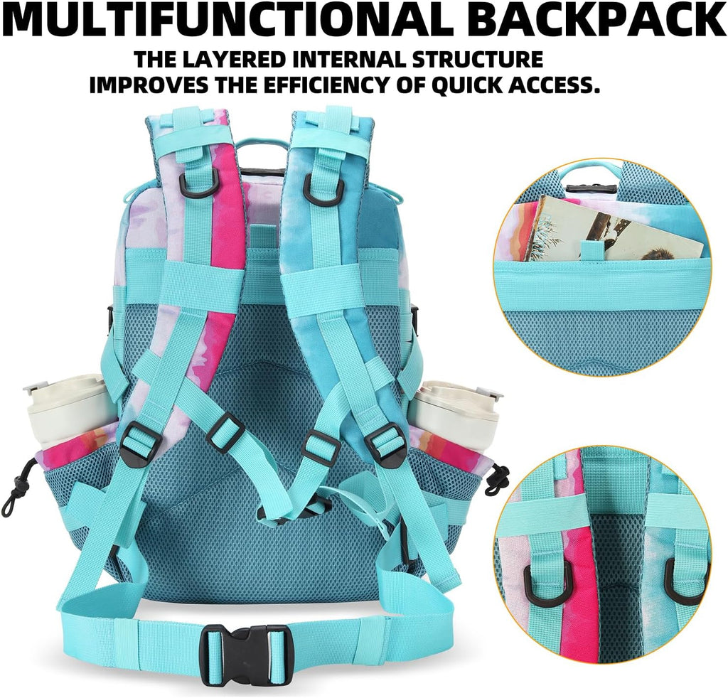 Lovelinks21 25L Tactical Military Backpack Small Travel Backpack for Men and Women Assault Pack Bug Out Bag Molle Daypack Gym Backpack with Bottle Holder (Rainbow Tie Dye)