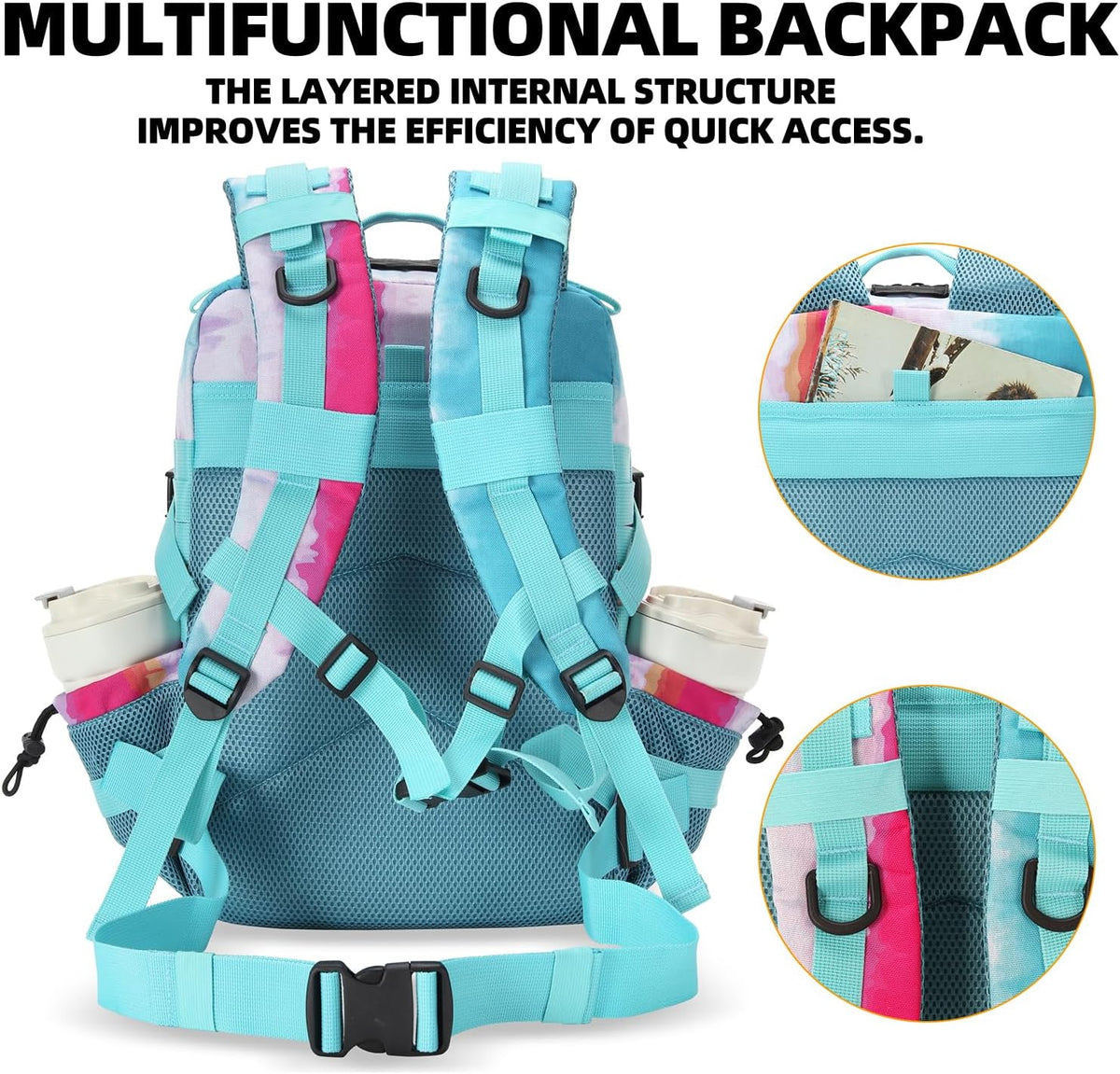 Lovelinks21 25L Tactical Military Backpack Small Travel Backpack for Men and Women Assault Pack Bug Out Bag Molle Daypack Gym Backpack with Bottle Holder (Rainbow Tie Dye)