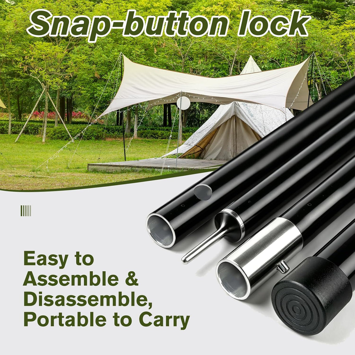 2-Pack Tarp Poles, Aluminum Telescoping Poles 78" for Camping Canopy & Tarp