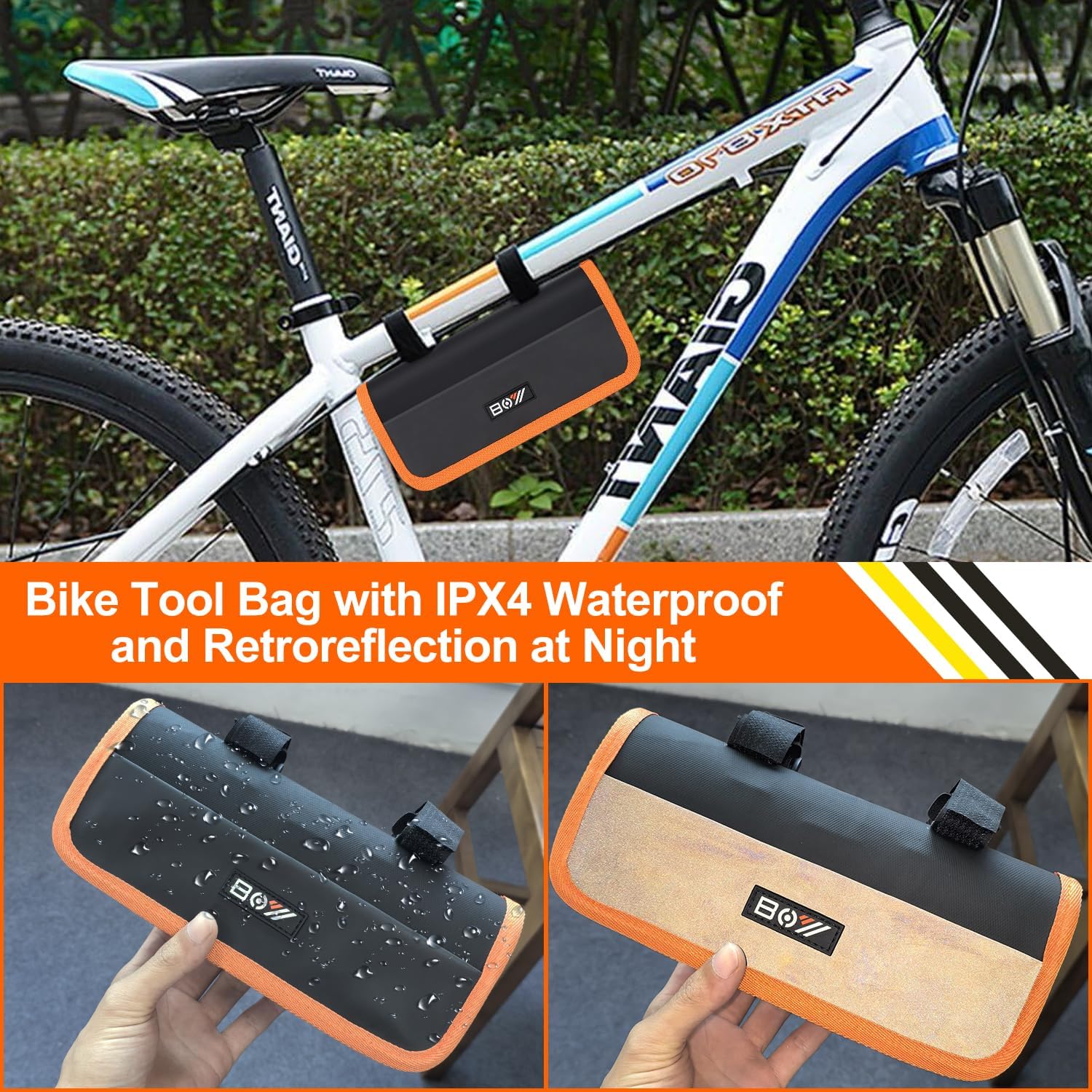 Bicycle Repair Bag With Tire Pump, Portable Tool Kit for Camping Travel - Bike Glueless Patches, Maintenance Essentials All in One Safety Kit