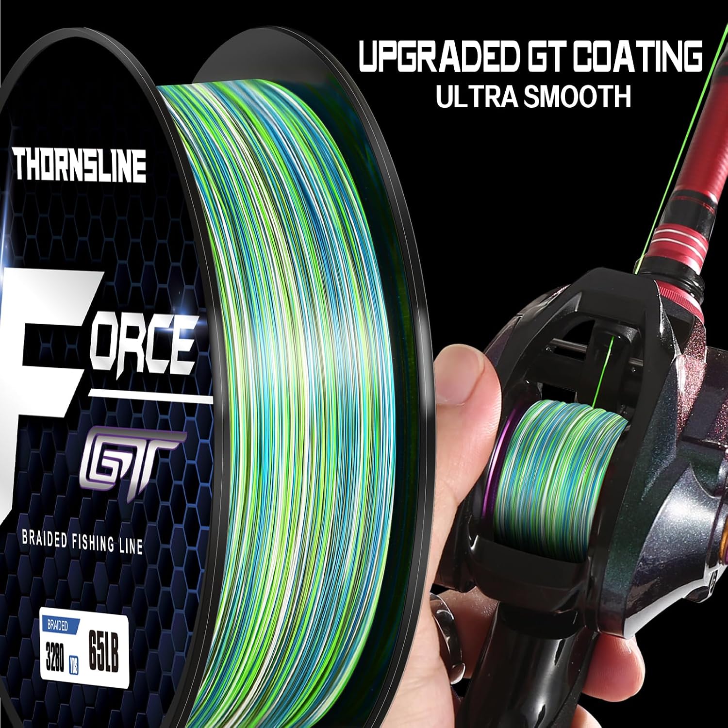 ThonrsLine Force Braided Fishing Line - Incredible Abrasion Resistant Braided Lines for Saltwater or Freshwater - Camo Design Braid for Extra Visibility