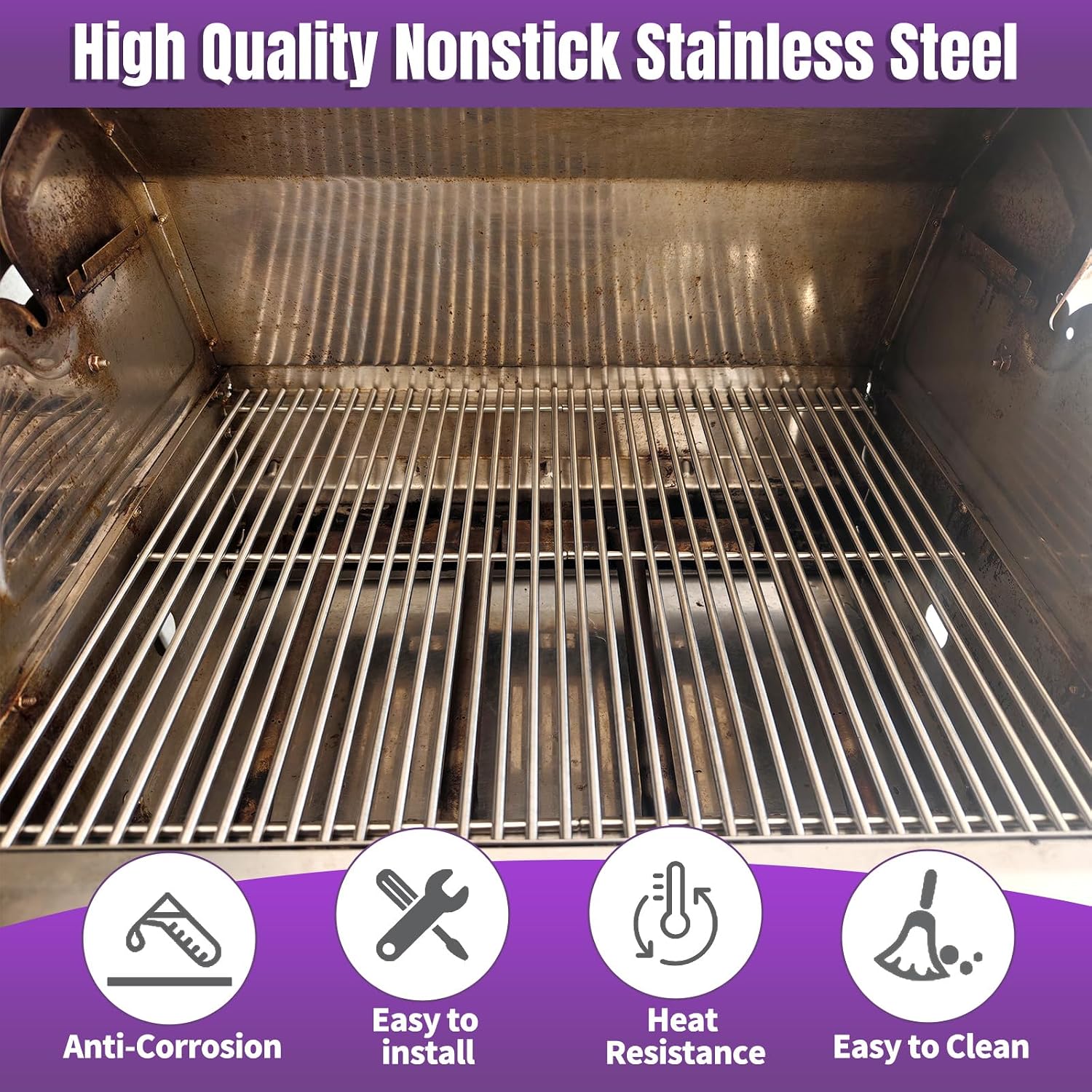 5 Pack 9mm Cooking Grids for Bull Grill Grate Replacement Parts,5 Pack Cooking Grids for Bull 57569, Bull 57568,for 5 Burner Brahma Lion Premium 40-Inch Grills L90000 90000Grill Grates