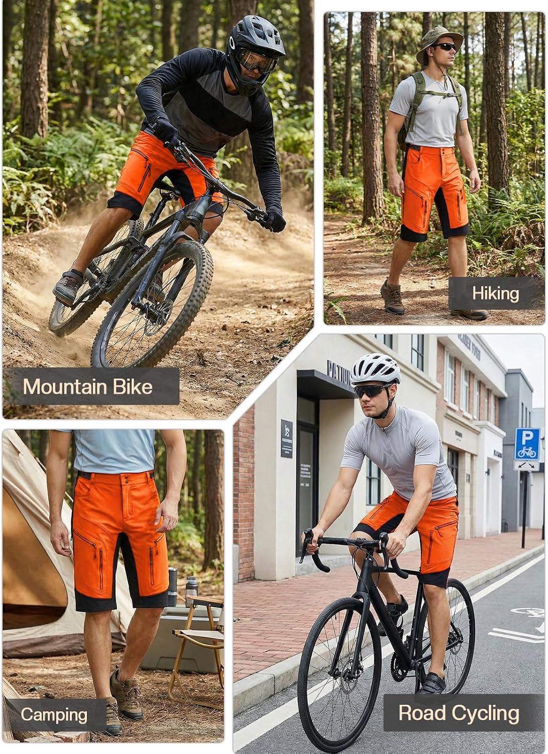 ARSUXEO Men's Loose Fit Cycling Shorts Mountain Bike Shorts Water Ressistant 1903
