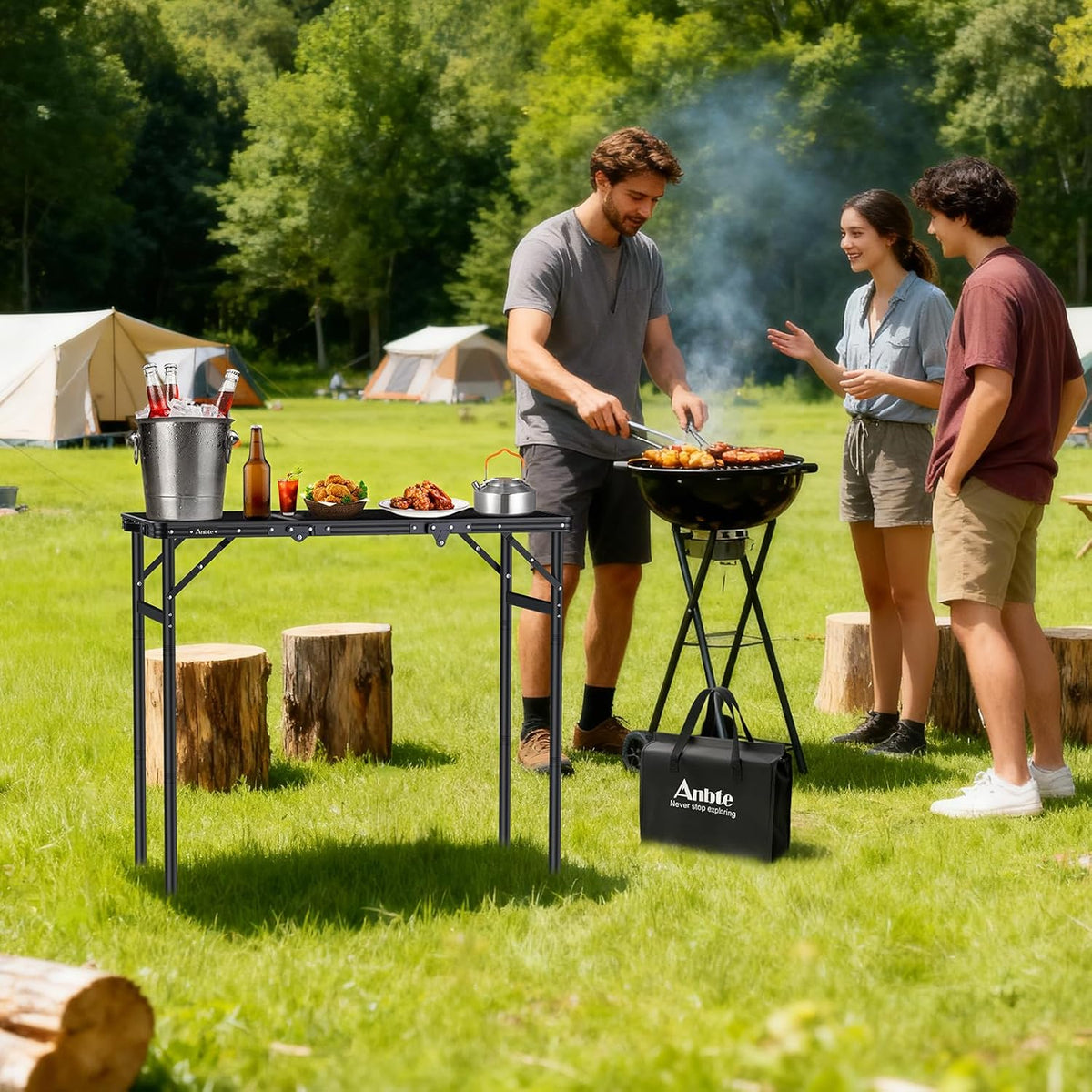 Anbte 3ft Tri-fold Grill Table, 3 Adjustable Heights Max 29.5", 35" x 16"