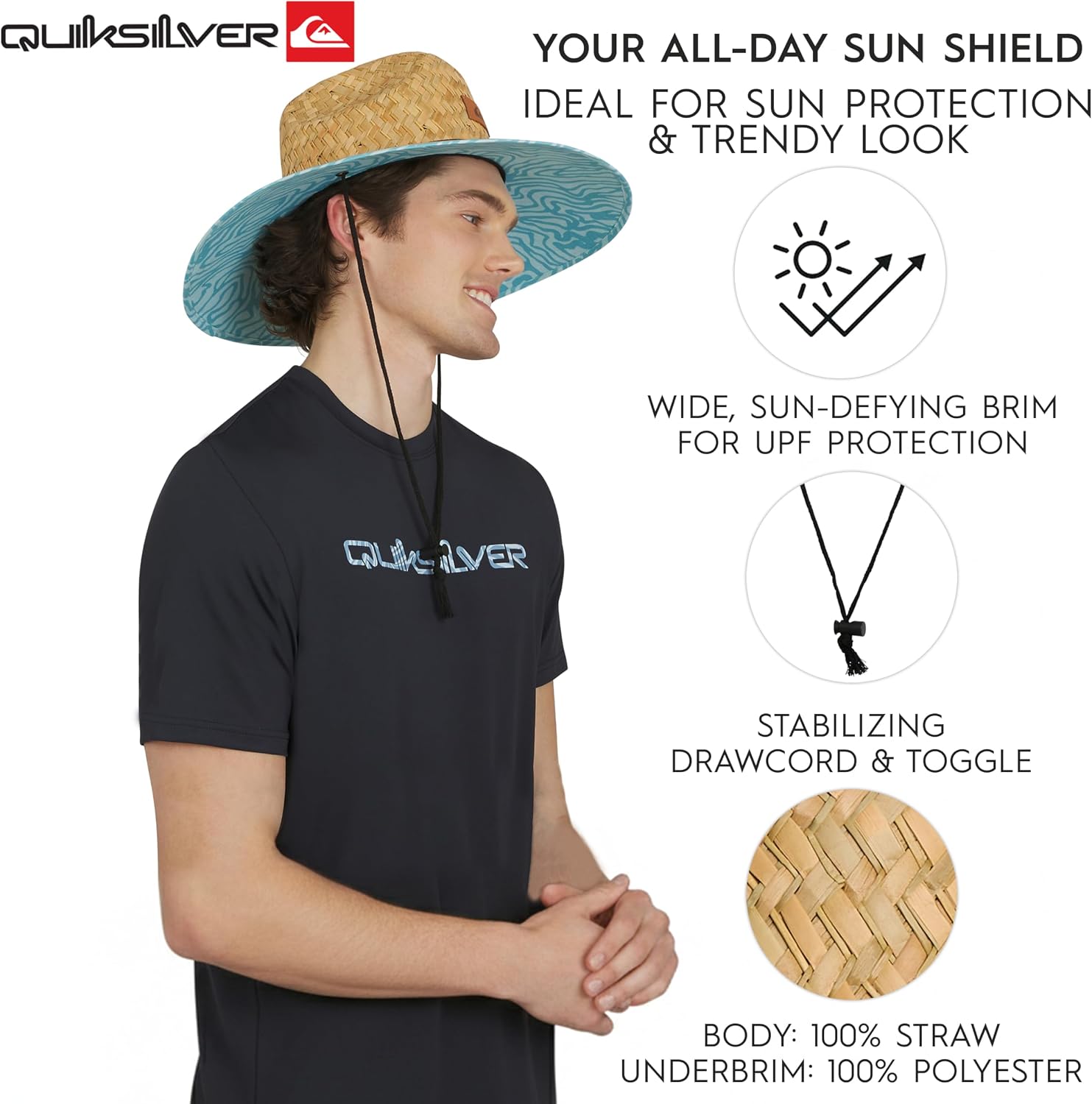 Quiksilver Men's Wide Brim Outdoor Lifeguard Straw Sun Hat