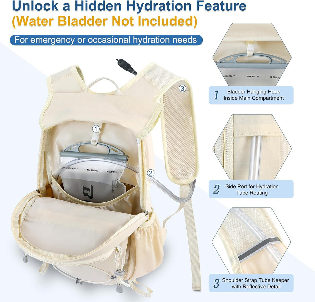 BECOJADDE Hiking Backpack 15L Small Backpack Packable Day pack Water Resistant Lightweight Travel Backpack for Women Men with Shoulder Strap Pockets for Hiking Camping Outdoor, Beige