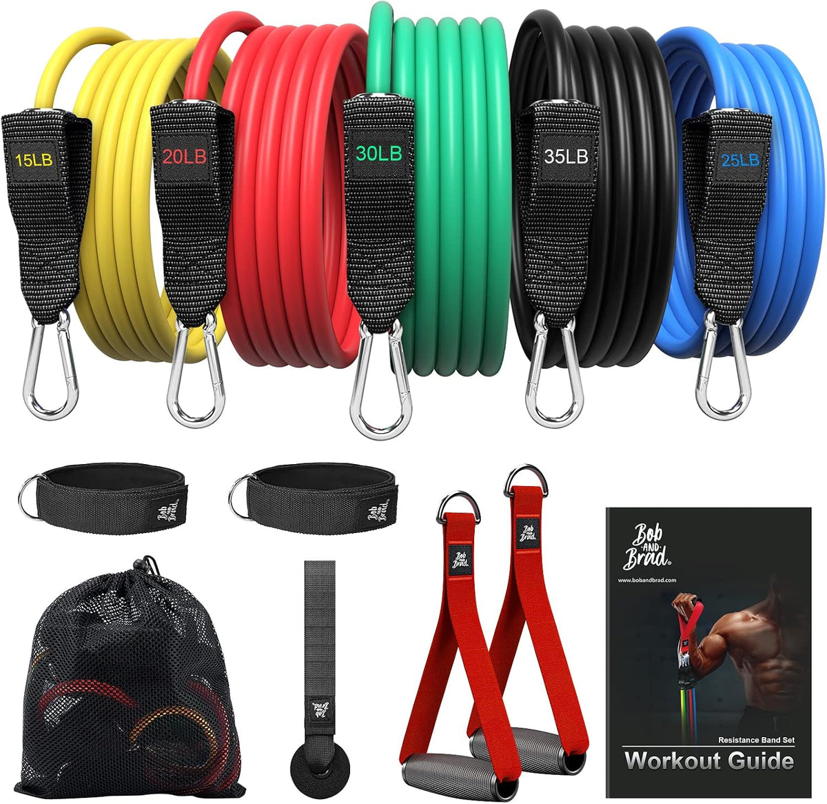 BOB AND BRAD Resistance Bands Set, Stackable Up to 125-150 lbs Workout Bands with Handles, Door Anchor & Ankle Straps - Heavy Duty Exercise Bands for Strength Training, Home Gym Fitness