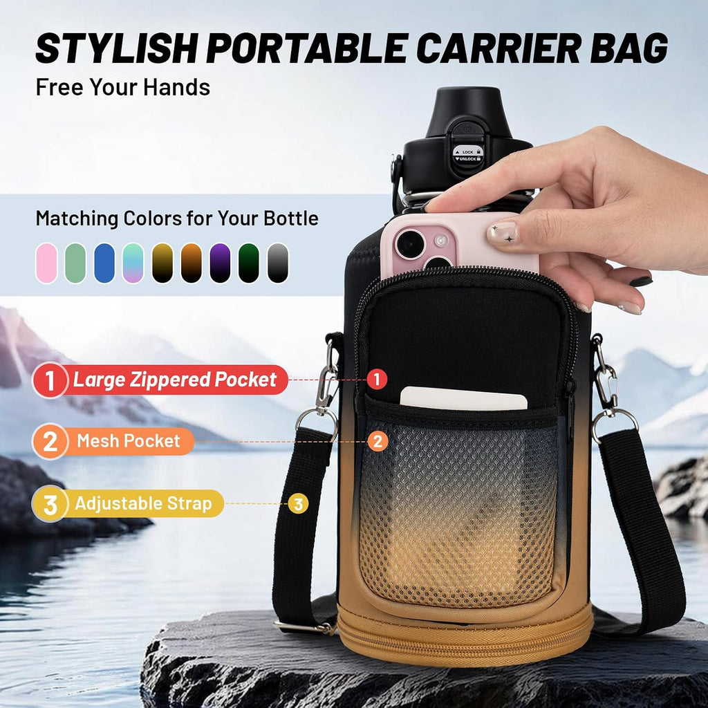64oz Insulated Water Bottle Leak Proof with Carrier Bag for Sports