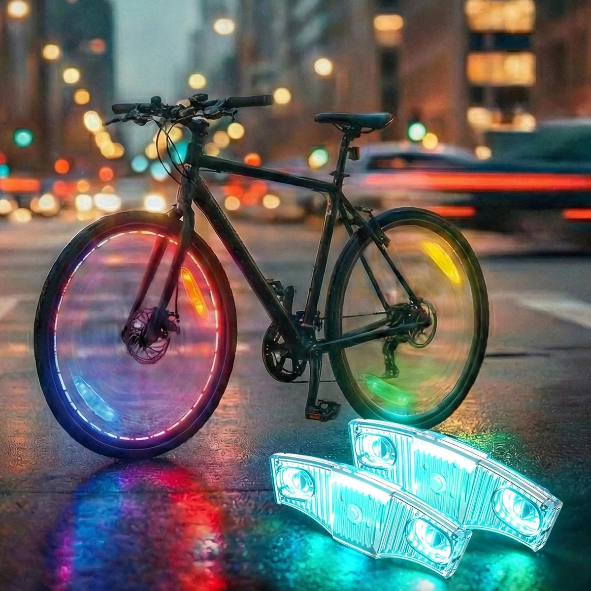 HANZE LED Bike Wheel Lights Reflectors, 9-Color 21 Lighting Modes
