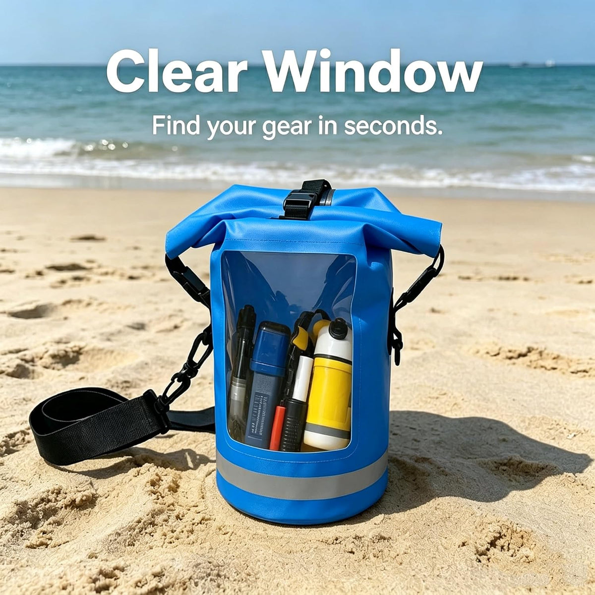 Waterproof Dry Bag with Clear Window, 500D Heavy Duty Roll Top Marine Sack