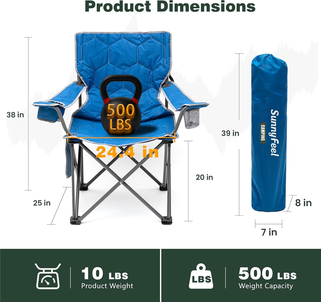 SUNNYFEEL Oversized Camping Chair for Adults, Heavy Duty 500LBS Blue