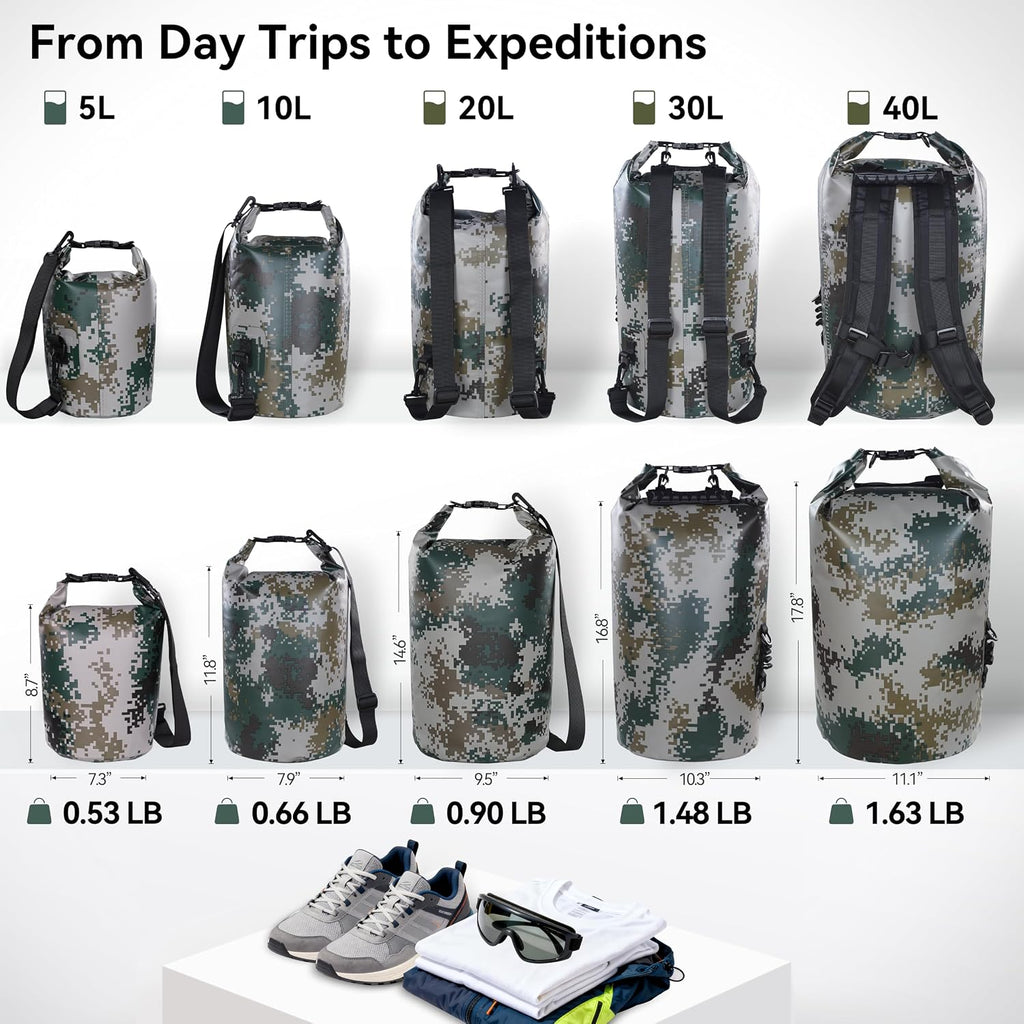 MARCHWAY Floating Waterproof Dry Bag Backpack 5L/10L/20L/30L/40L, Roll Top Sack Keeps Gear Dry for Kayaking, Rafting, Boating, Swimming, Camping, Hiking, Beach, Fishing
