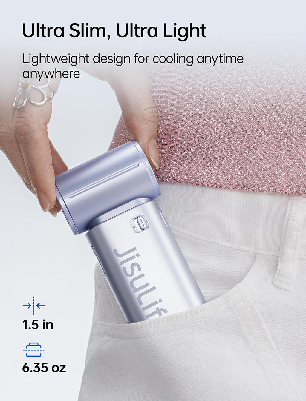 JISULIFE Handheld Fan Life9S - Sleek Chrome: Turbo Power, 22 Hours Cooling