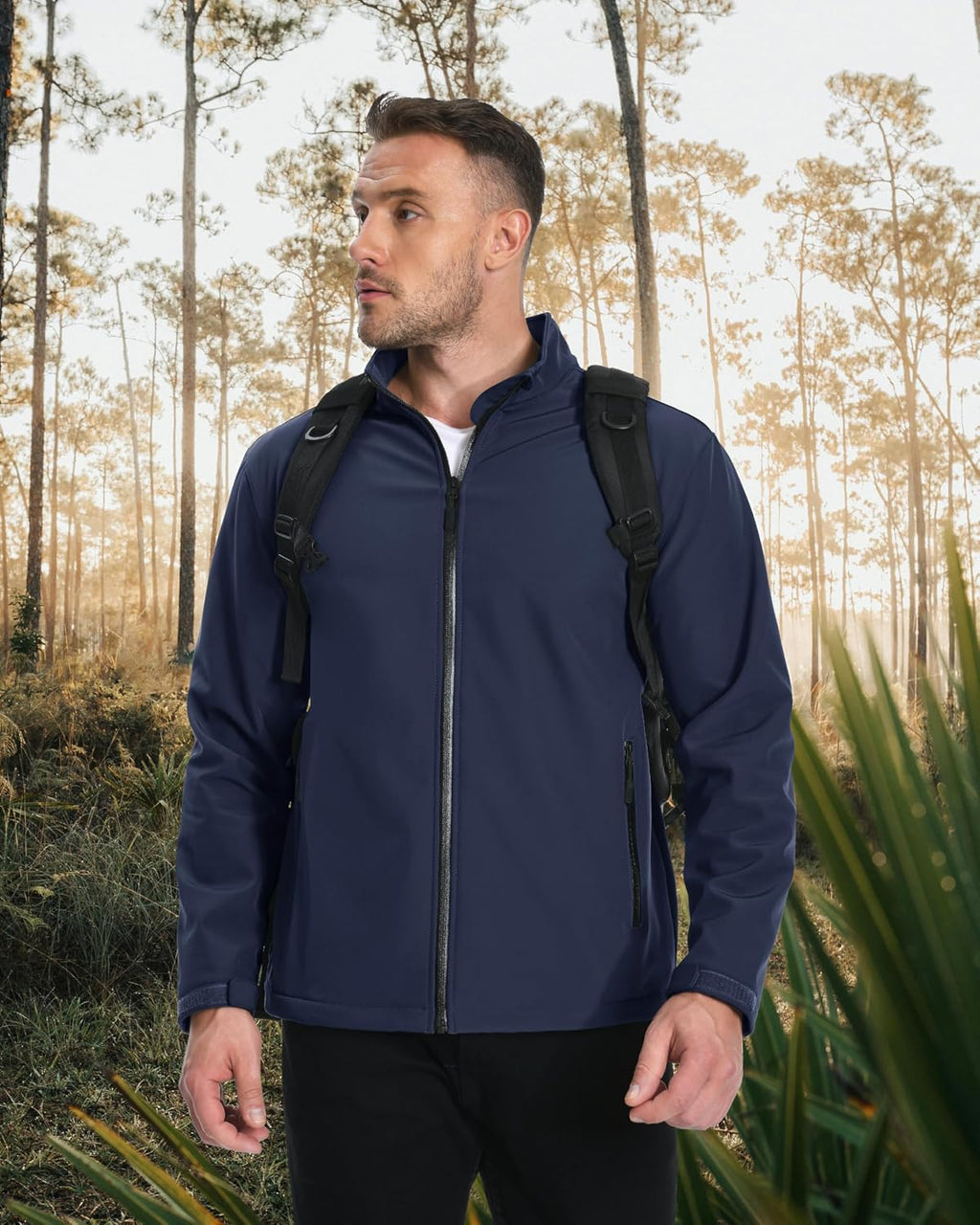 MAGCOMSEN Men's Fleece Lined Softshell Jacket Lightweight Waterproof Windbreaker Zip Up Winter Rain Coat Tactical Hiking