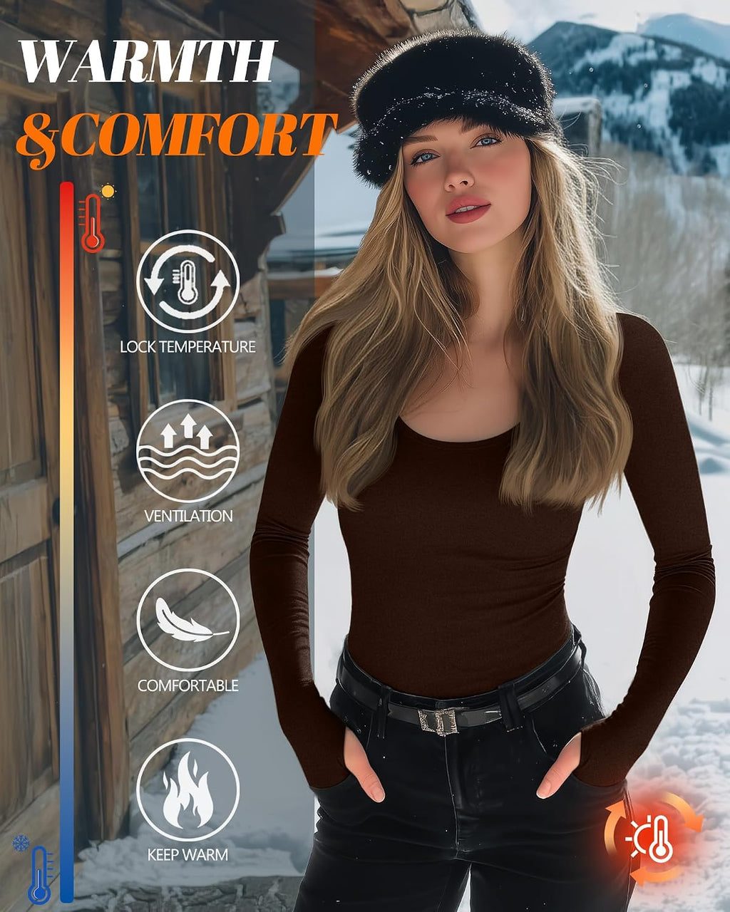 Riyiper 3 Pack Women's Thermal Long Sleeve Shirts Scoop Neck Top