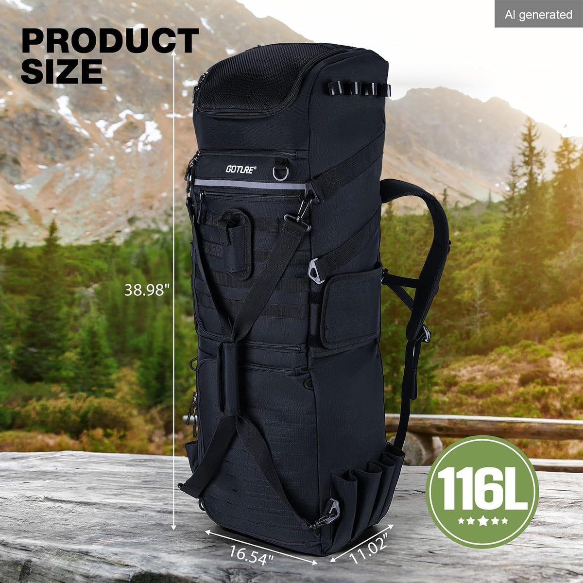 Goture 61L Large Fishing Backpack Tackle Bag, 3-Layer with 6 Tackle Boxes Included