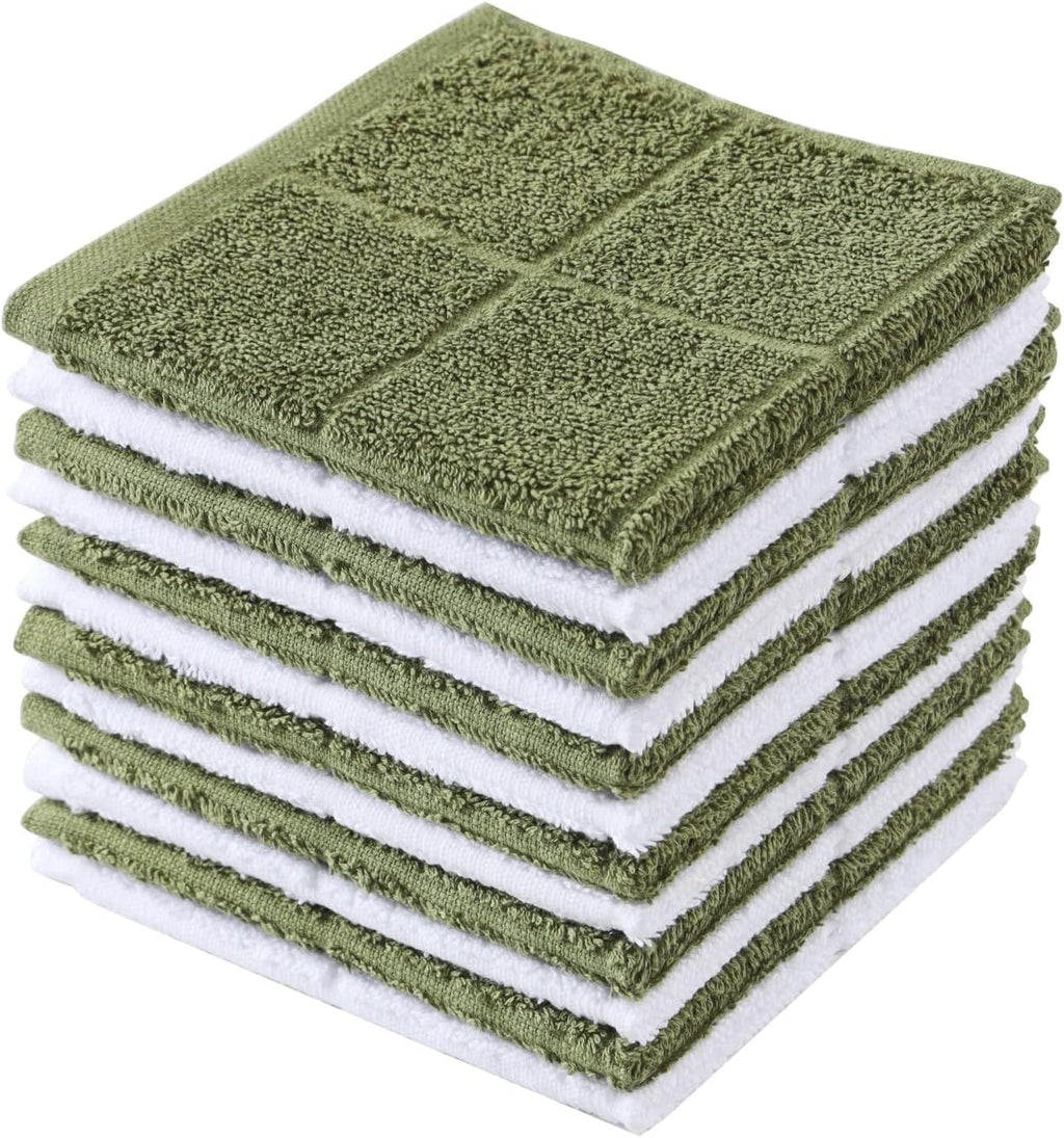 Glynniss Kitchen Dish Cloths for Washing Dishes, Green Terry Dish Rags