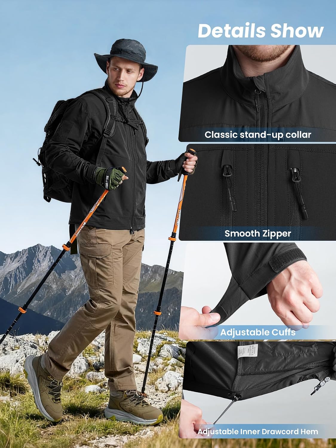 Men's Lightweight Tactical Jacket 4-Way Stretch,Waterproof