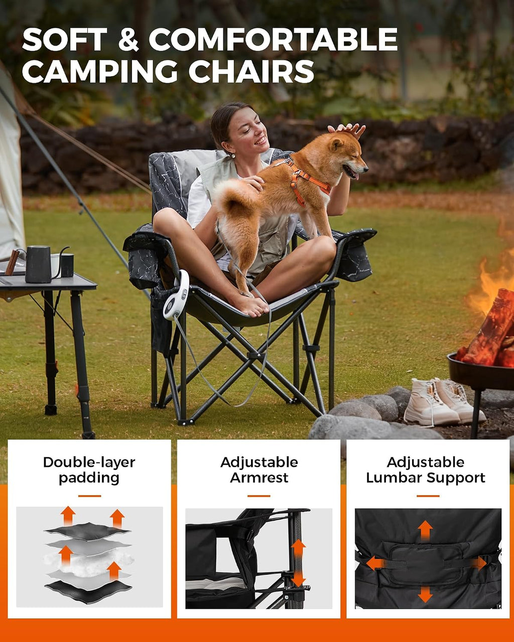 KingCamp Oversized Camping Chairs, 550lb Heavy Duty with Lumbar Support
