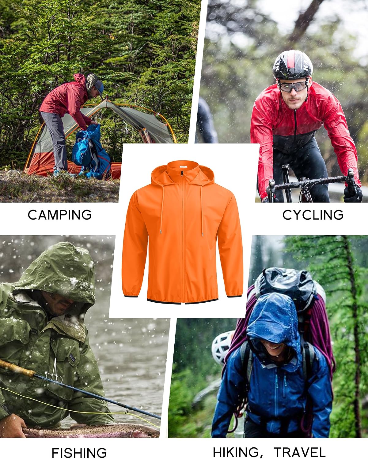 COOFANDY Men's Light Rain Jacket Packable Waterproof Raincoat Windbreaker