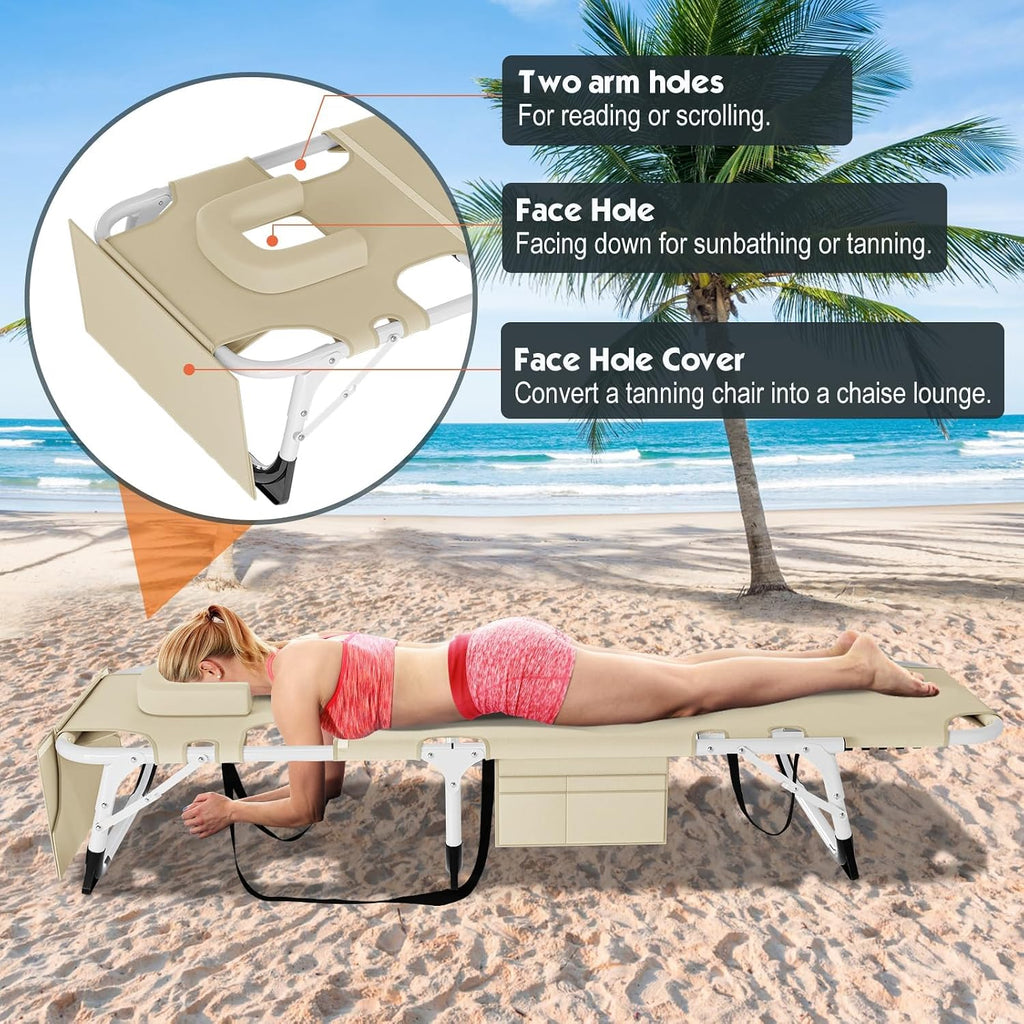 MOPHOTO Folding Tanning Chair, 5-Position Chaise Lounge with Face Hole