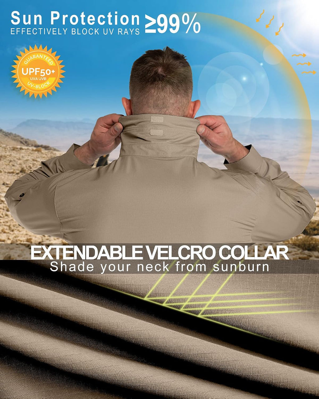 33,000ft Men's UPF 50+ UV Protection Long Sleeve Hiking Shirts Breathable Quick Dry Fishing Shirts for Safari, Outdoor