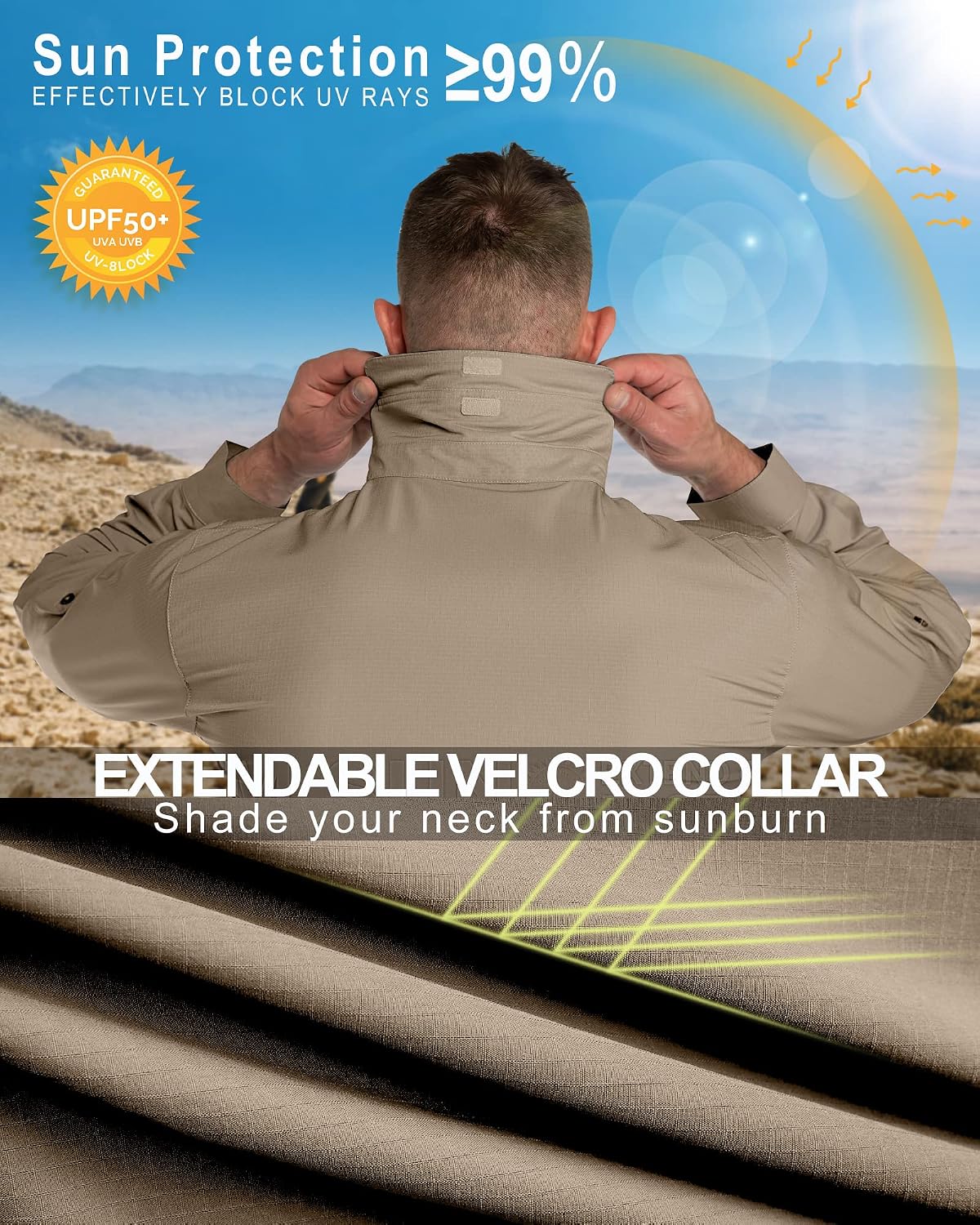 33,000ft Men's UPF 50+ UV Protection Long Sleeve Hiking Shirts Breathable Quick Dry Fishing Shirts for Safari, Outdoor
