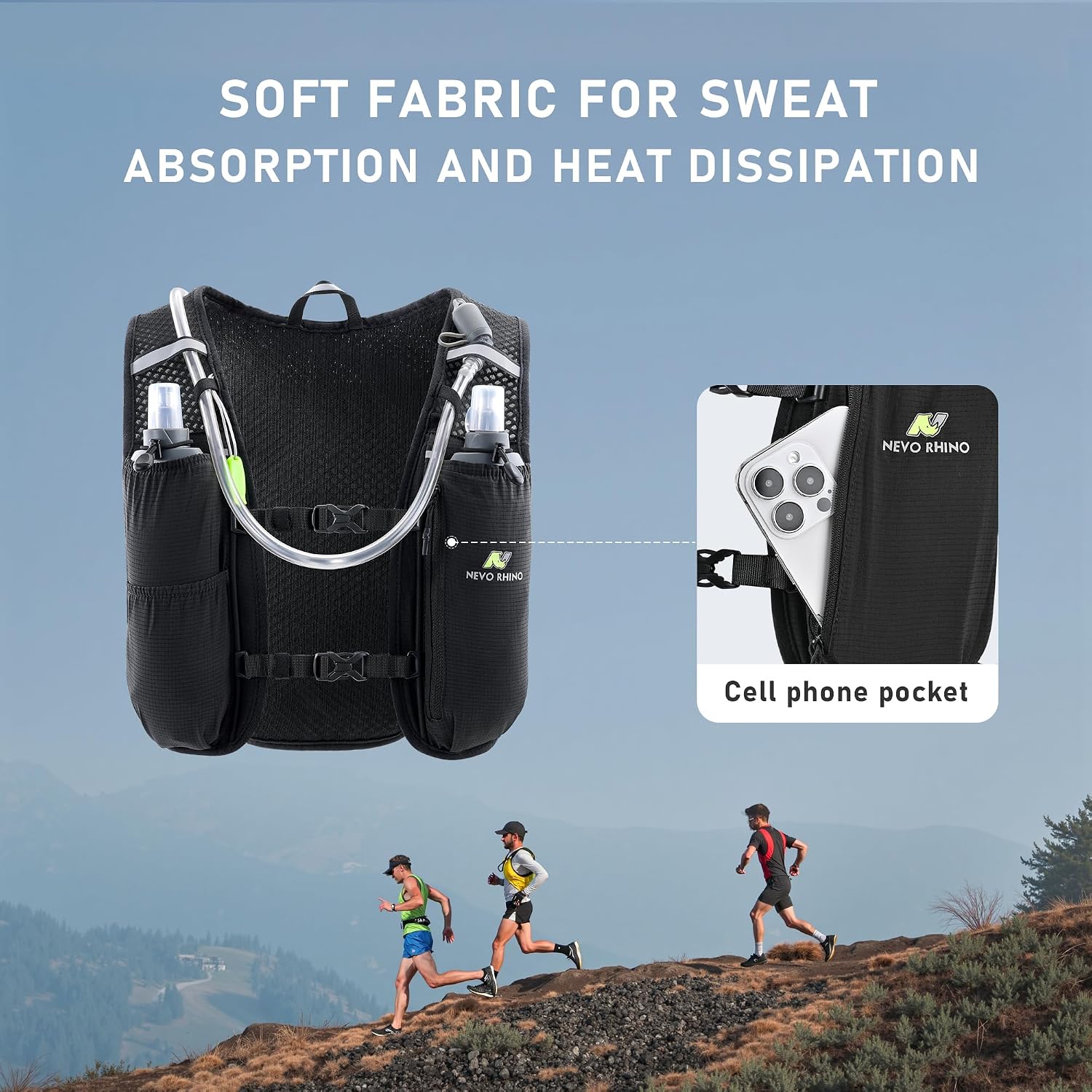 N NEVO RHINO Running Vest with 1.5L Water Bladder, Hydration Vest Pack
