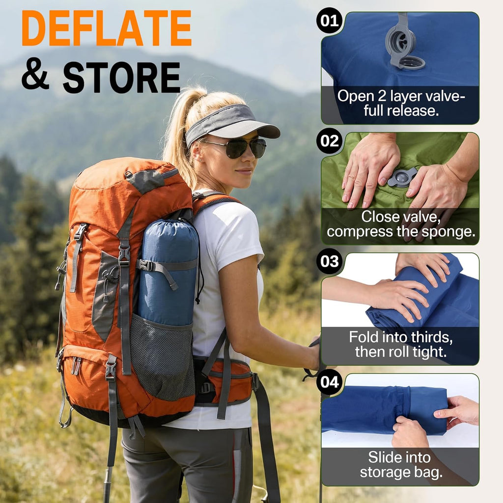 NINTYNINE Camping Sleeping Pad, 5.9" Extra-Thick Reinforced Camping Mat with Built-in Pillow & Foot Pump, Ultralight Compact Inflating Camping Air Mattress for Backpacking Hiking Travel Tent Beach