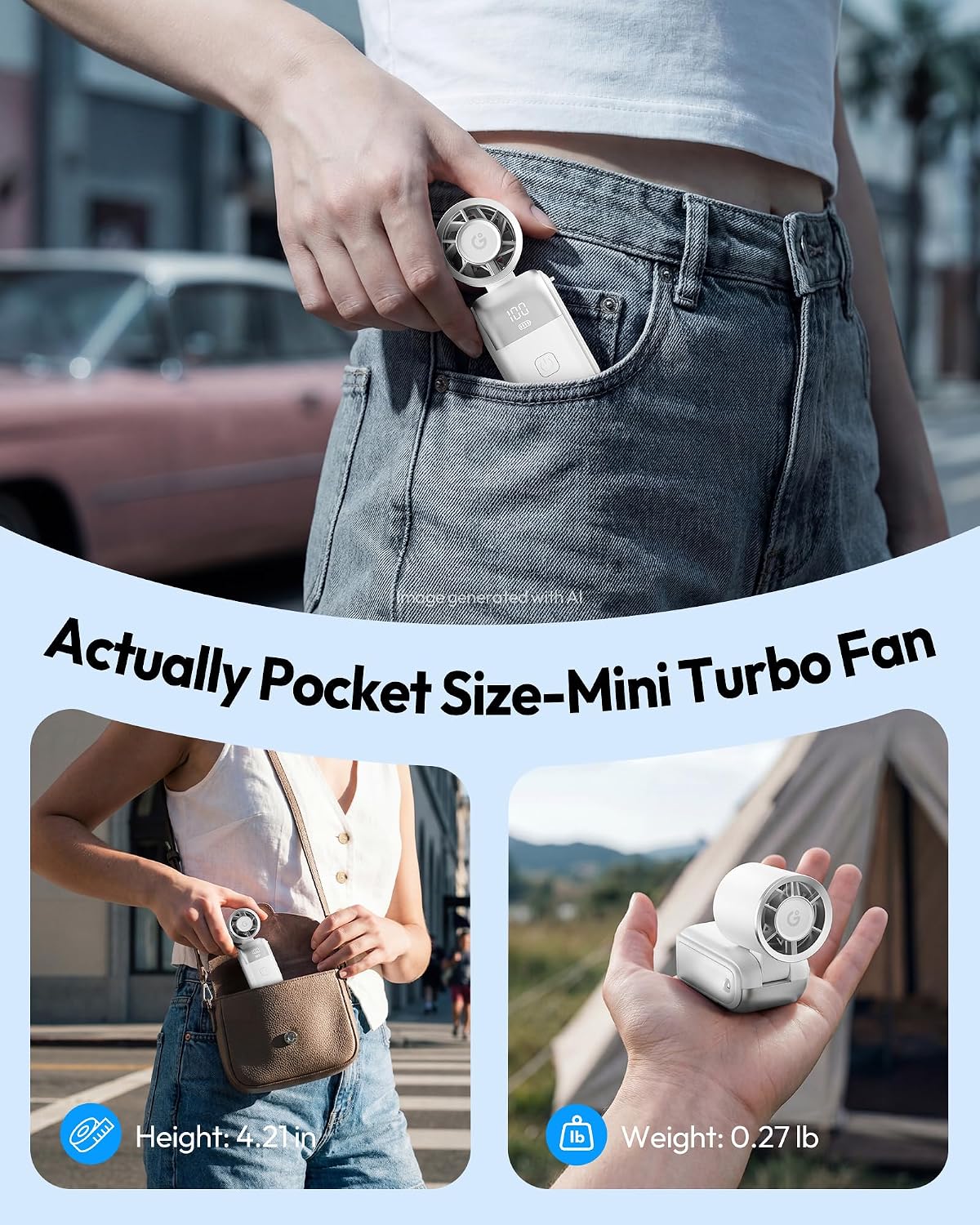 Gaiatop Portable Mini Fan Handheld, 3-in-1 Foldable Pocket Fan, Up to 15H