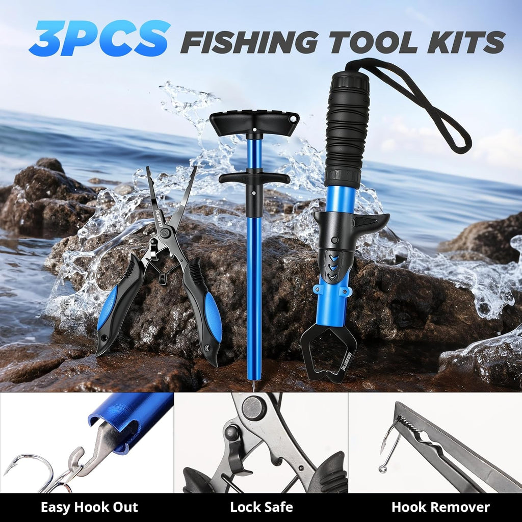 PLUSINNO Fishing Backpack with Rod & Reel Combos, Fishing Gear Kit