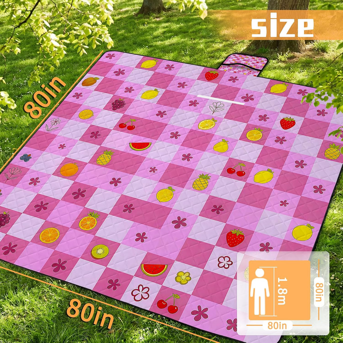 Picnic Blankets Outdoor Blanket,80"x 80" Extra Large Waterproof Sandproof Foldable Beach Blanket Grid Picnic Mat for Camping,Lawn,Park(Deep Pink)