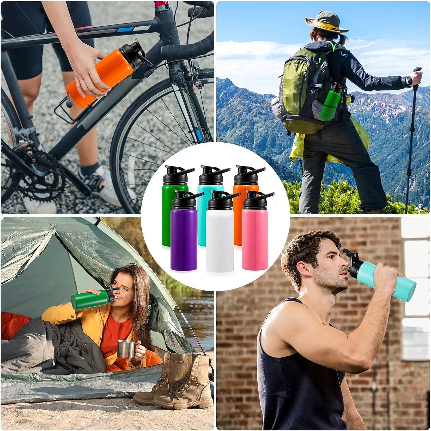 Foaincore 24 Pack Aluminum Water Bottles Bulk,17 oz Reusable Metal Lightweight Water Bottle with Leakproof Flip Lid & Carry Handle,Bulk Sports Bottles for Gym,Cycling,Hiking,Travel