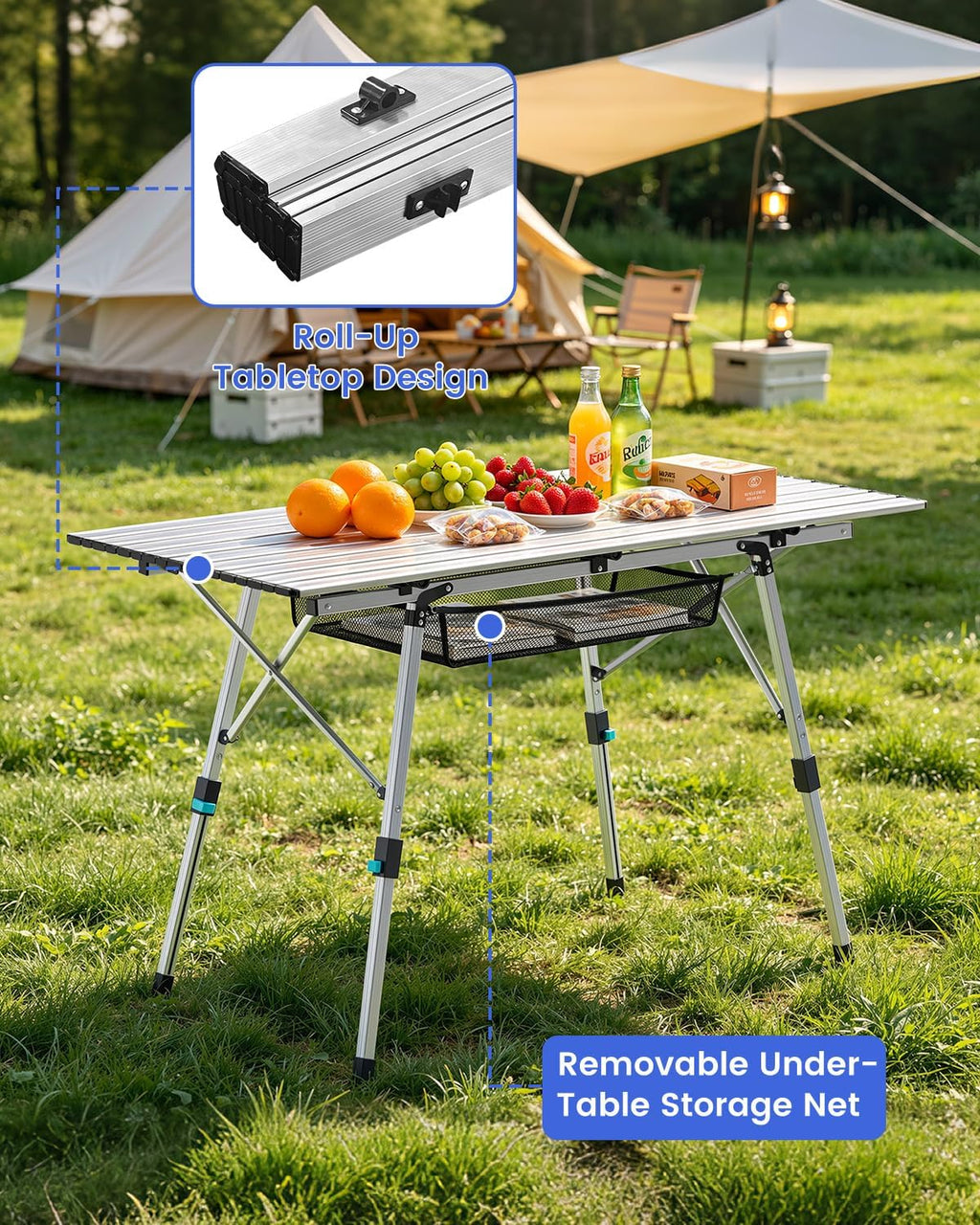 Raynesys Aluminum Folding Camping Table,Adjustable Height & Portable,Silver