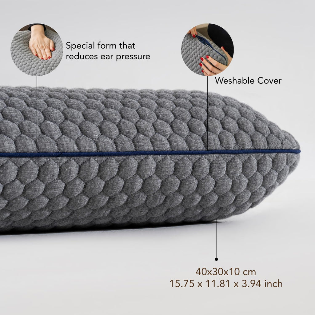 Travel Memory Foam Pillow for Sleeping, Comfortable Camping Pillow, 15.75x11.81x3.94 inches, Easy to Carry Portable Bag, Soft, Breathable, Washable Pillowcase